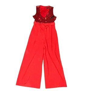 Womens Sz 14 Holiday Sequin Jumpsuit‎ Romper Red Sleeveless Wide Leg Shorts NWT